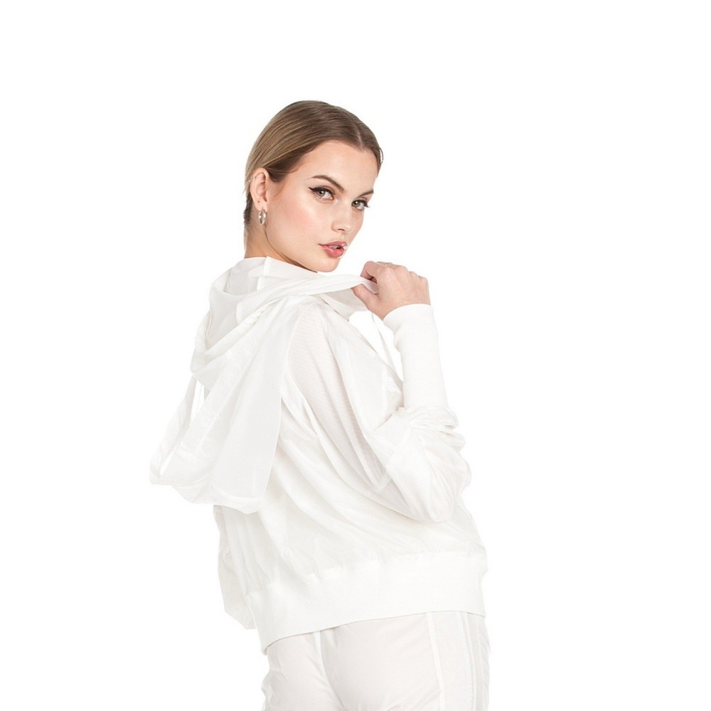 Dance & Marvel Wind Breaker Jacket Zipper Pockets Hood White Women's Sz L‎ - Picture 4 of 6